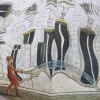 Дизайнерский зонт S.Nikas by Lamberti 73947-1867 Королевство кривых зеркал на фоне девушки в красном
