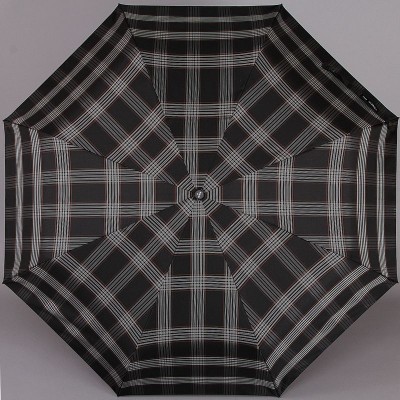 Черный зонт Три Слона 907 серая коричневая клетка
