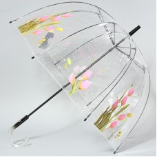 Зонт-трость Zest женский 51570 Тюльпаны на прозрачном куполе ПВХ